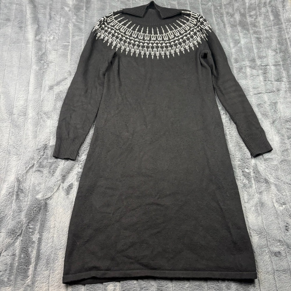 Talbots Womens Black White Fair Isle Yoke Knit Sweater Dress XS 14140